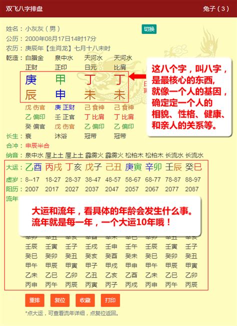 八字排盤及解説